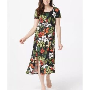 ✨Cuddl Duds Women's Flexwear Short Sleeve Maxi Dress Floral Stretchy Slit Sz M #